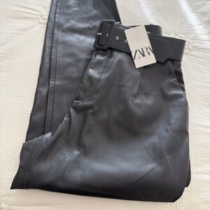 Zara Black Faux Leather Trousers